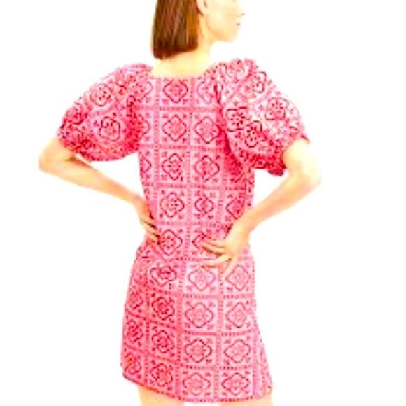 Loft Tiled Eyelet Mini Shift Dress Pink Multi - Picture 2 of 7